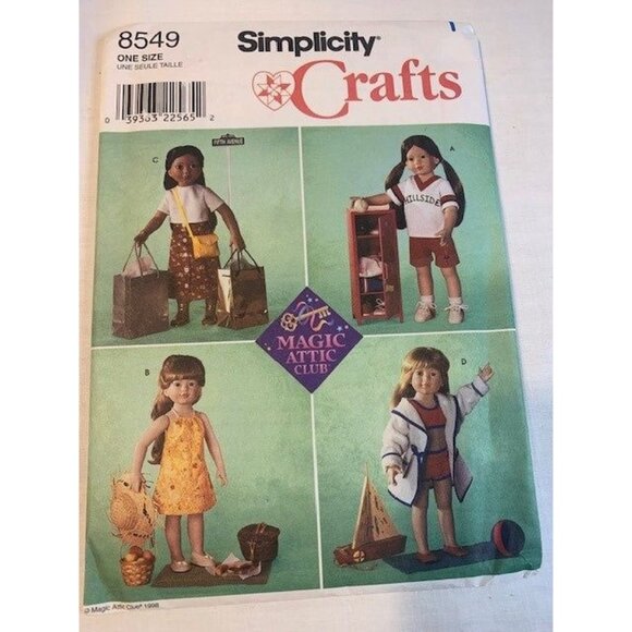 Simplicity Crafts Magic Attic Club Doll Clothes Uncut Pattern 8549 Size 18" Doll - Picture 1 of 2